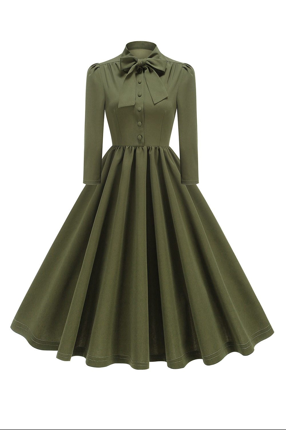 Vestido de pajarita plisada morada de la década de 1950 con mangas largas