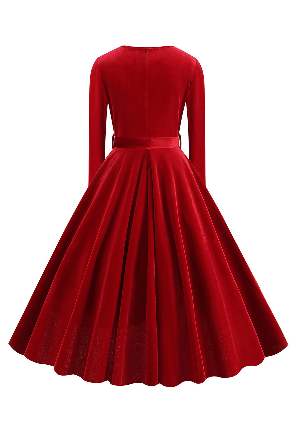 Vestido amarillo de manga larga plisada con escote en V de la década de 1950