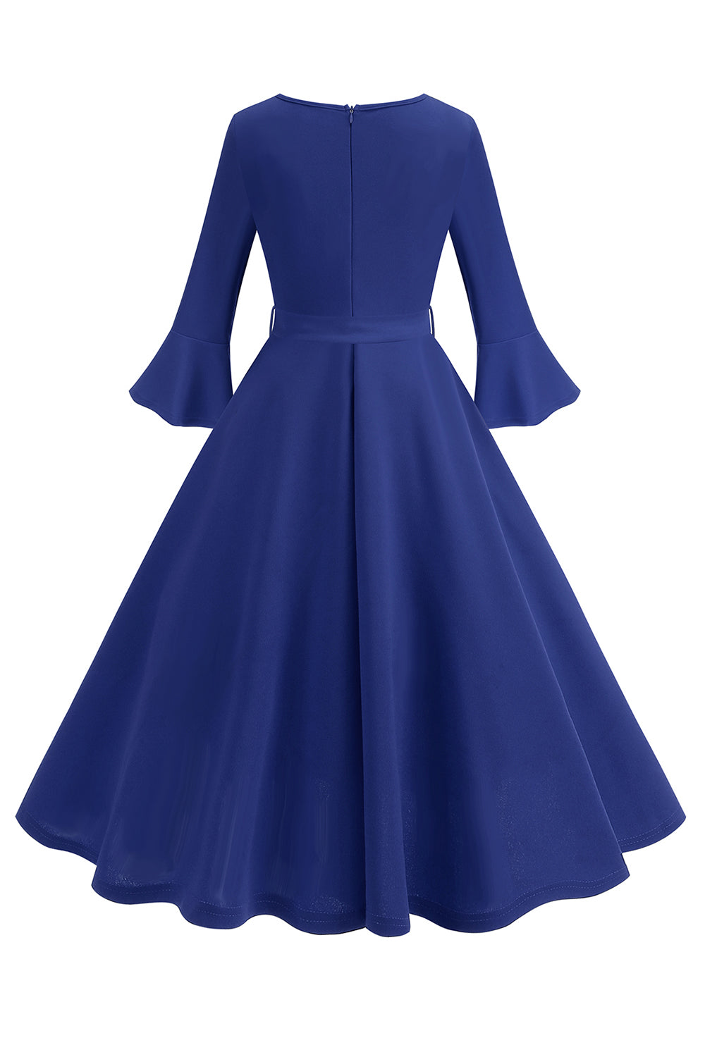 Vestido vintage de manga larga plisada de cuello redondo verde oscuro de la década de 1950