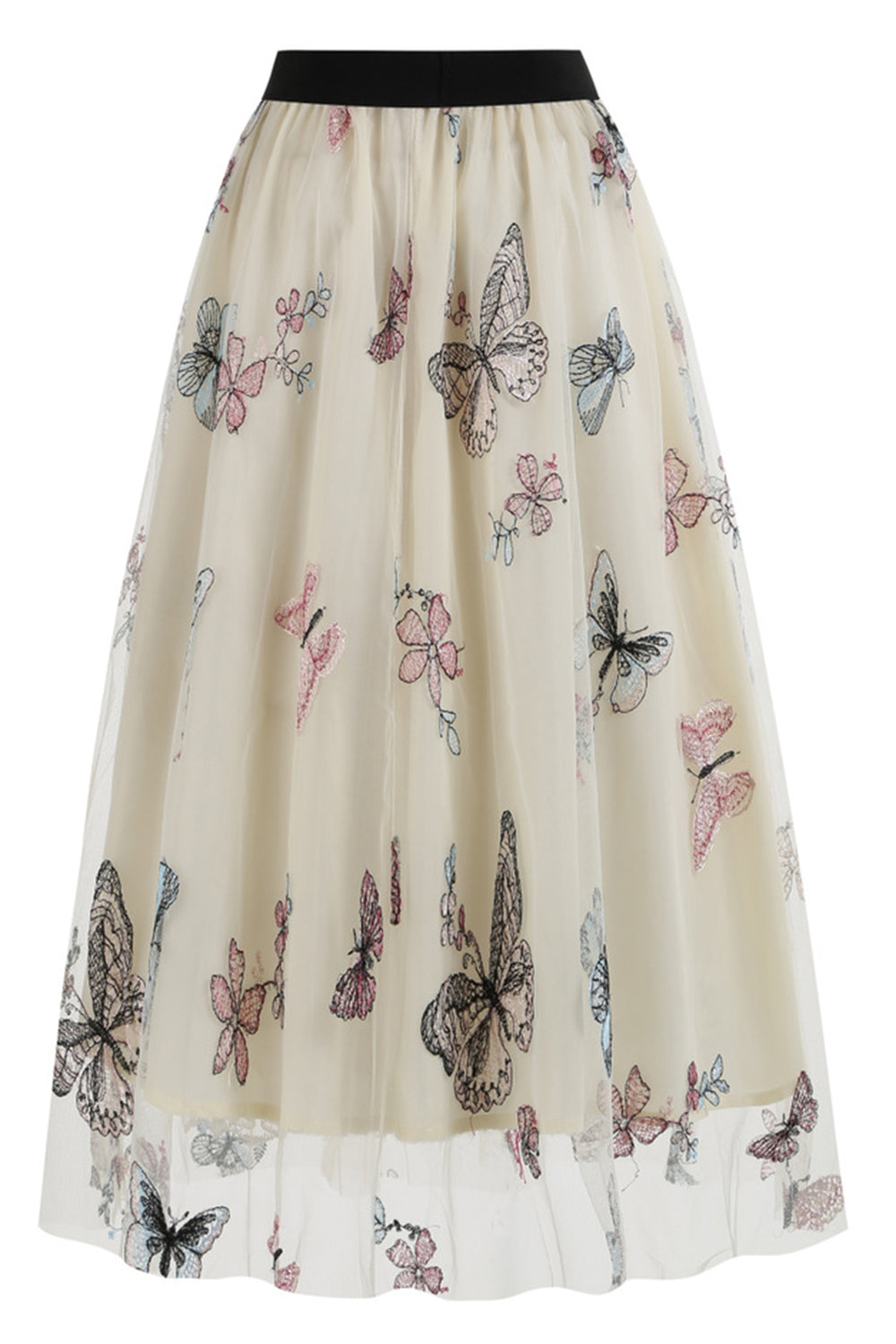 Falda midi suelta suelta de gasa floral con estampado de cintura alta albaricoque