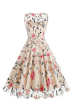 Elegante vestido midi sin mangas bordado floral color albaricoque