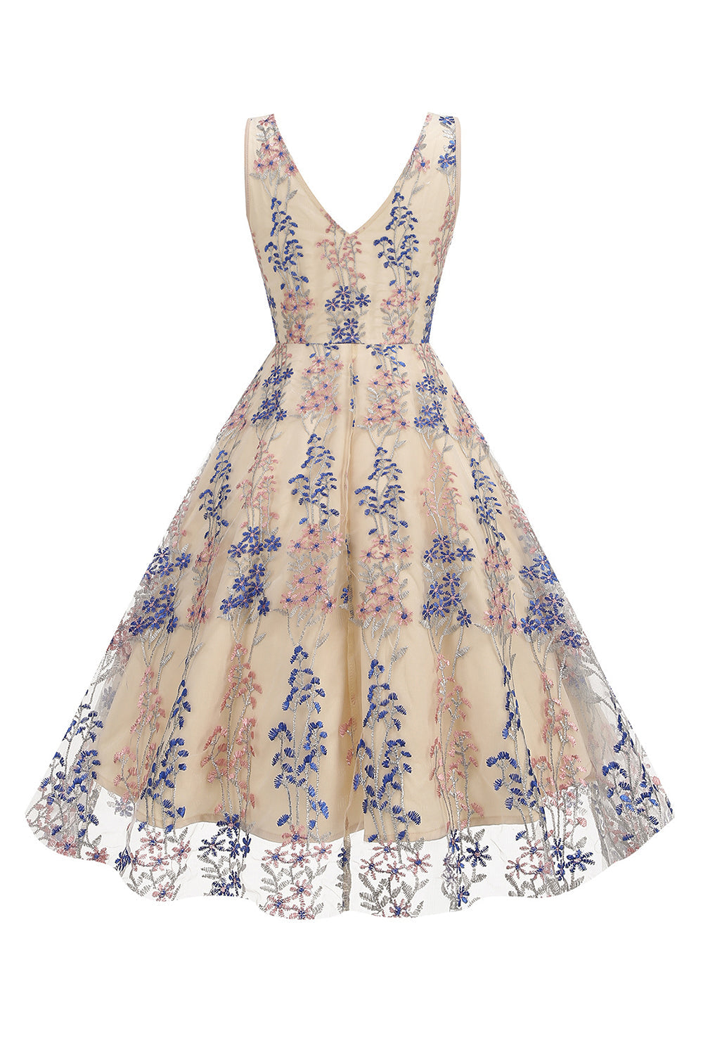 Vestido brillante con mangas de flores de albaricoque Swing de la década de 1950