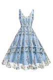 Vestido brillante con mangas de flores de albaricoque Swing de la década de 1950