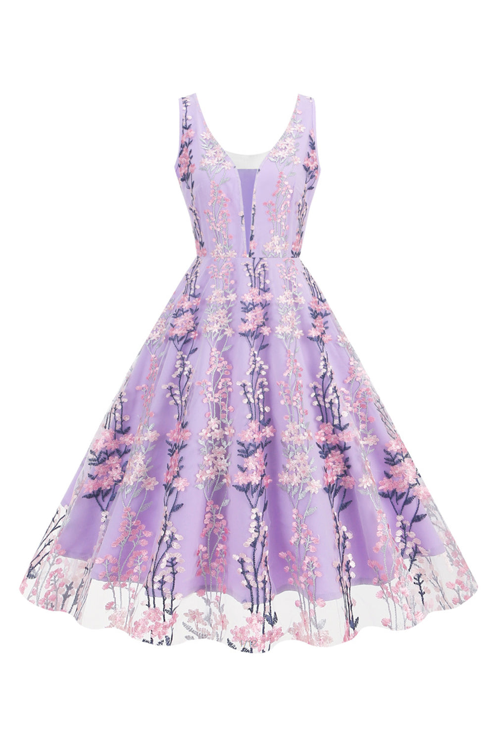 Vestido brillante con mangas de flores de albaricoque Swing de la década de 1950