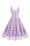 Vestido brillante con mangas de flores de albaricoque Swing de la década de 1950