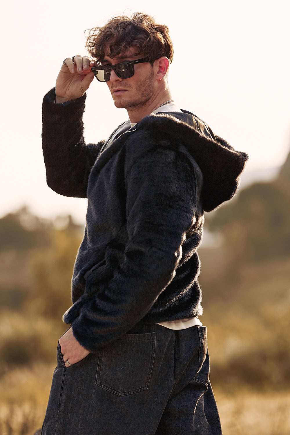 Abrigo negro para hombre Piel sintética manga larga Ropa de abrigo de invierno