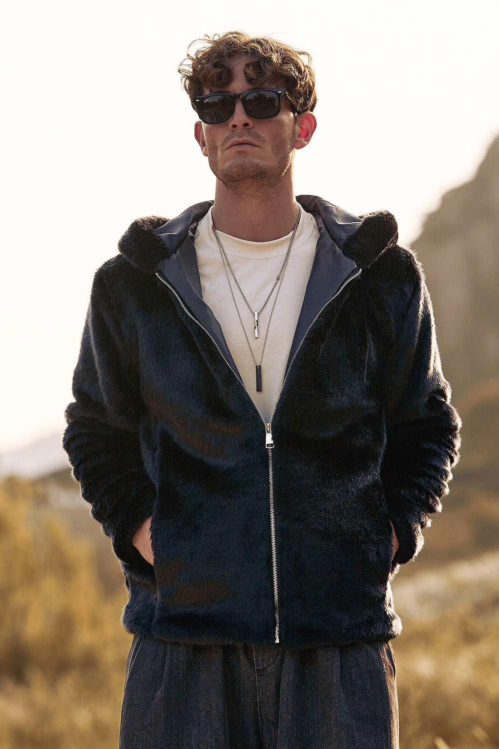 Abrigo negro para hombre Piel sintética manga larga Ropa de abrigo de invierno