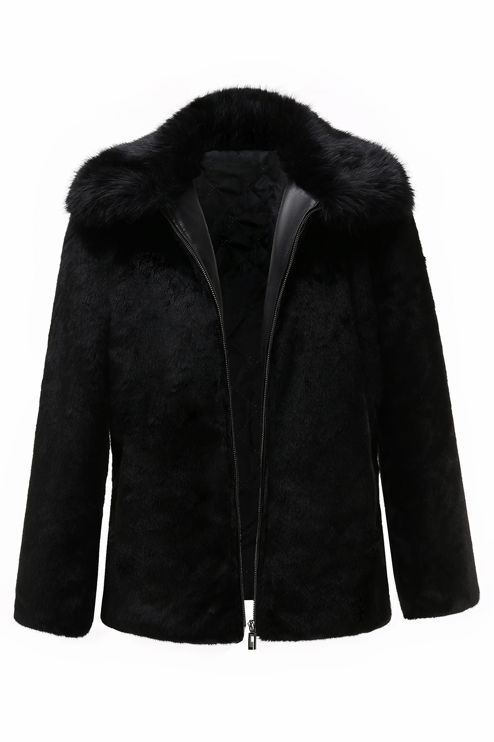 Ropa de abrigo de invierno de manga larga de piel sintética para hombre negro