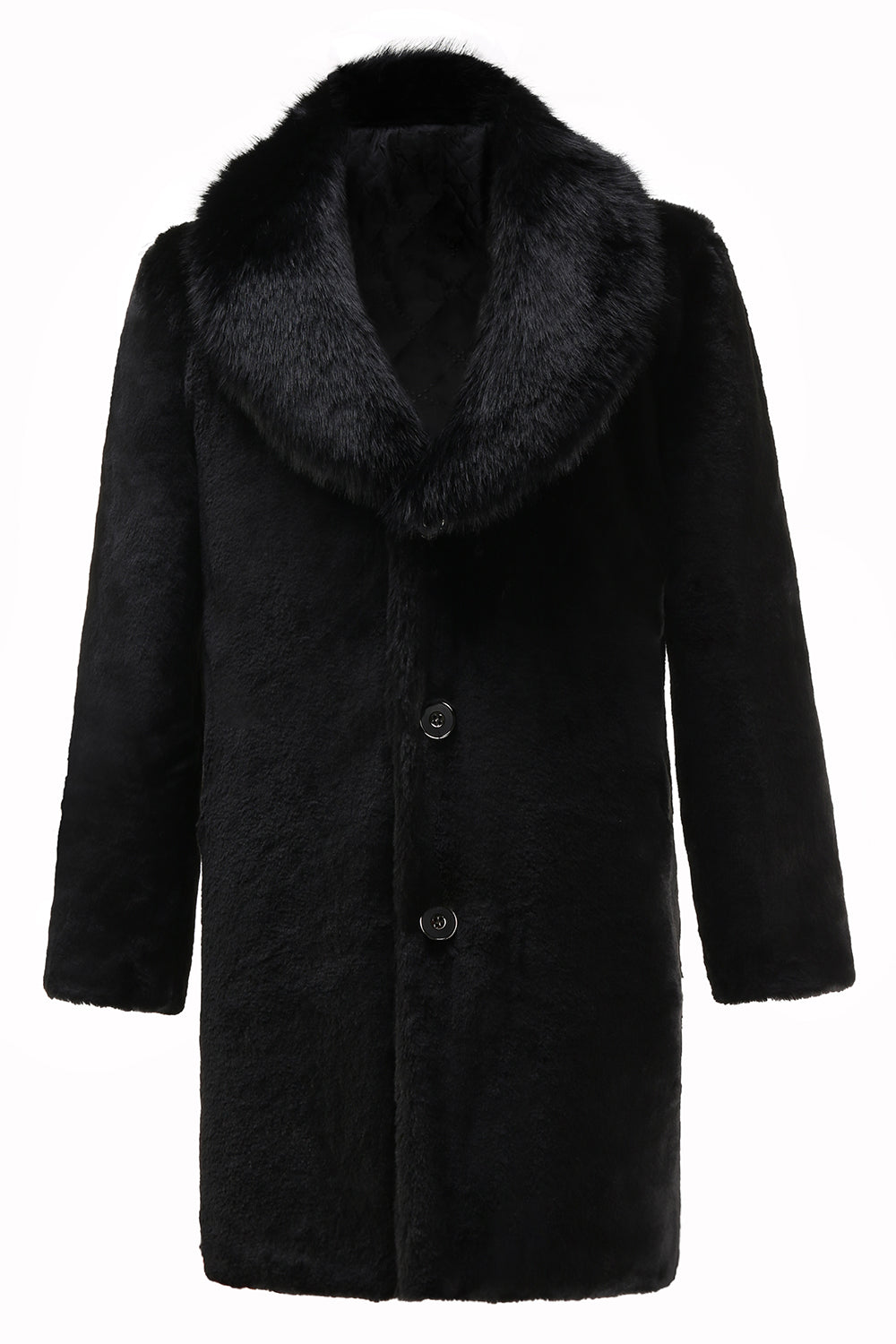 Abrigo largo de invierno de piel sintética de lujo para hombre negro