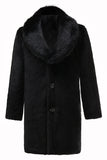 Abrigo largo de invierno de piel sintética de lujo para hombre negro