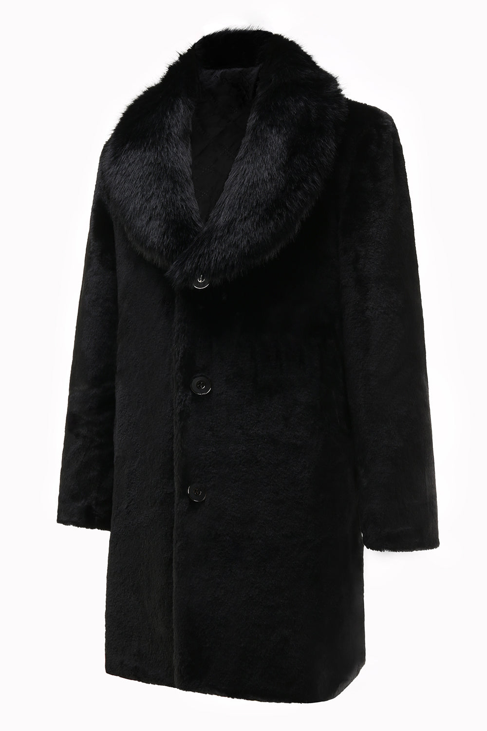 Abrigo largo de invierno de piel sintética de lujo para hombre negro