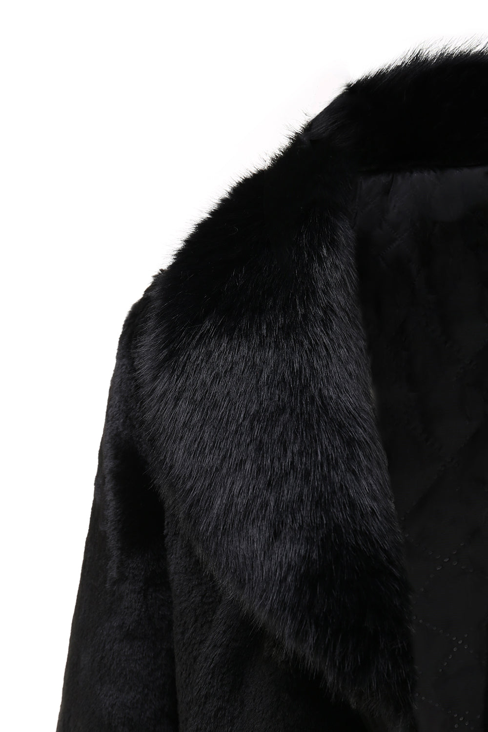 Abrigo largo de invierno de piel sintética de lujo para hombre negro