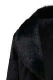 Abrigo largo de invierno de piel sintética de lujo para hombre negro