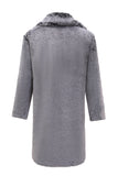 Abrigo de piel sintética para hombre de manga larga mullido color gris y con bolsillos