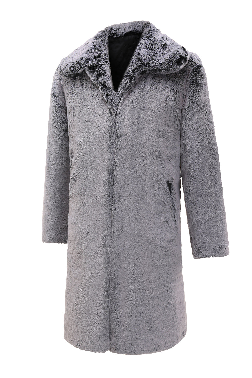 Abrigo de piel sintética para hombre de manga larga mullido color gris y con bolsillos