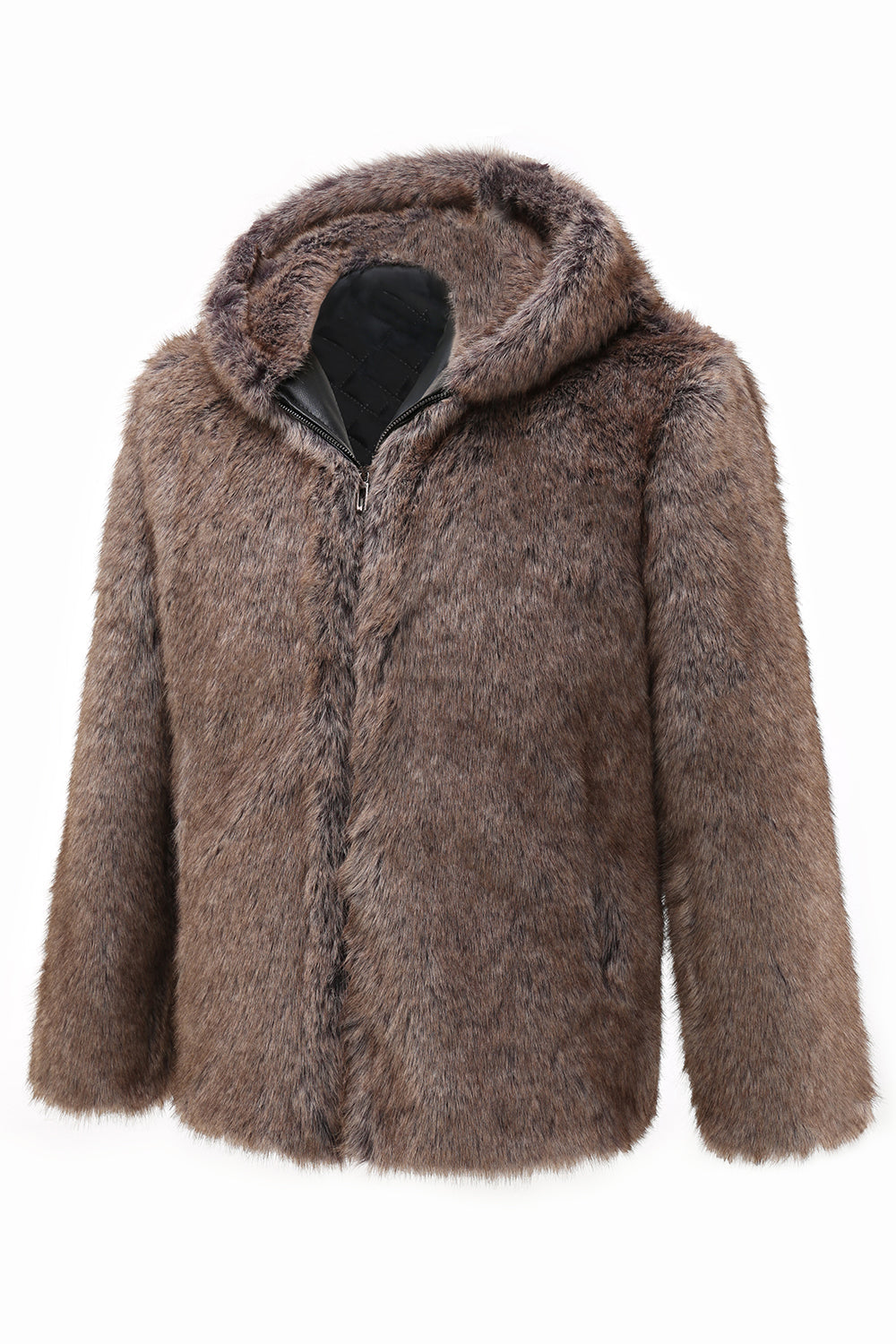 Abrigo de piel sintética de invierno para hombre caqui con capucha