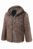 Abrigo de piel sintética de invierno para hombre caqui con capucha
