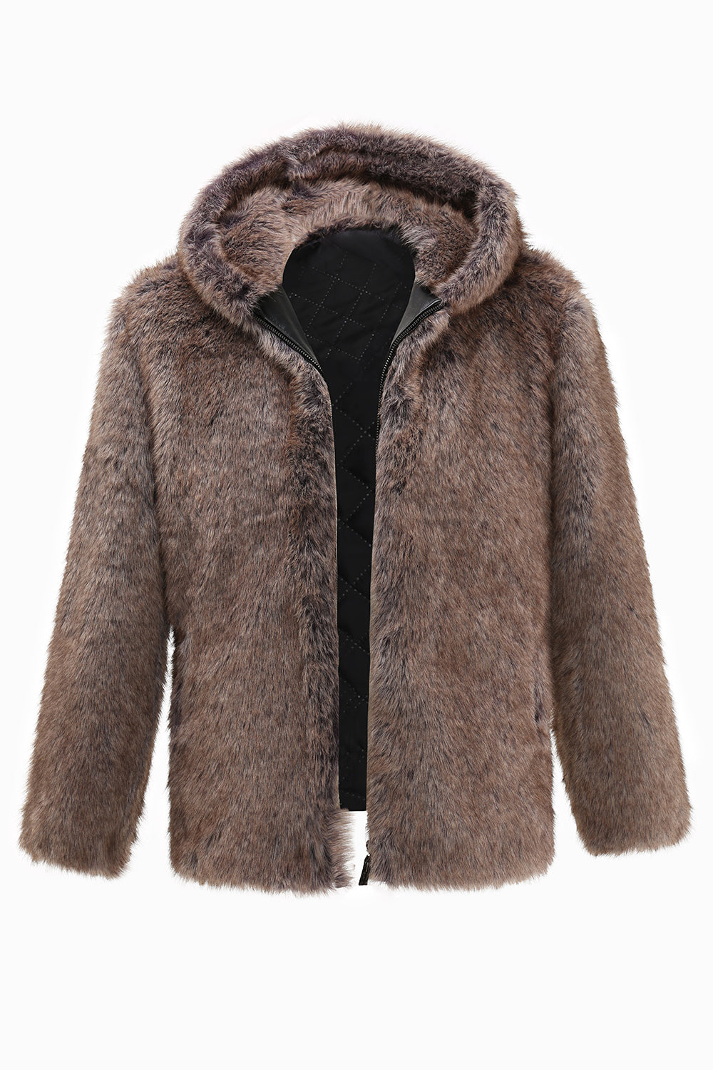 Abrigo de piel sintética de invierno para hombre caqui con capucha