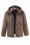 Abrigo de piel sintética de invierno para hombre caqui con capucha