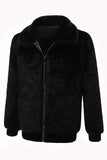 Abrigo negro de invierno con cremallera de piel sintética para hombre