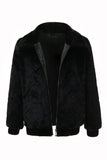Abrigo negro de invierno con cremallera de piel sintética para hombre
