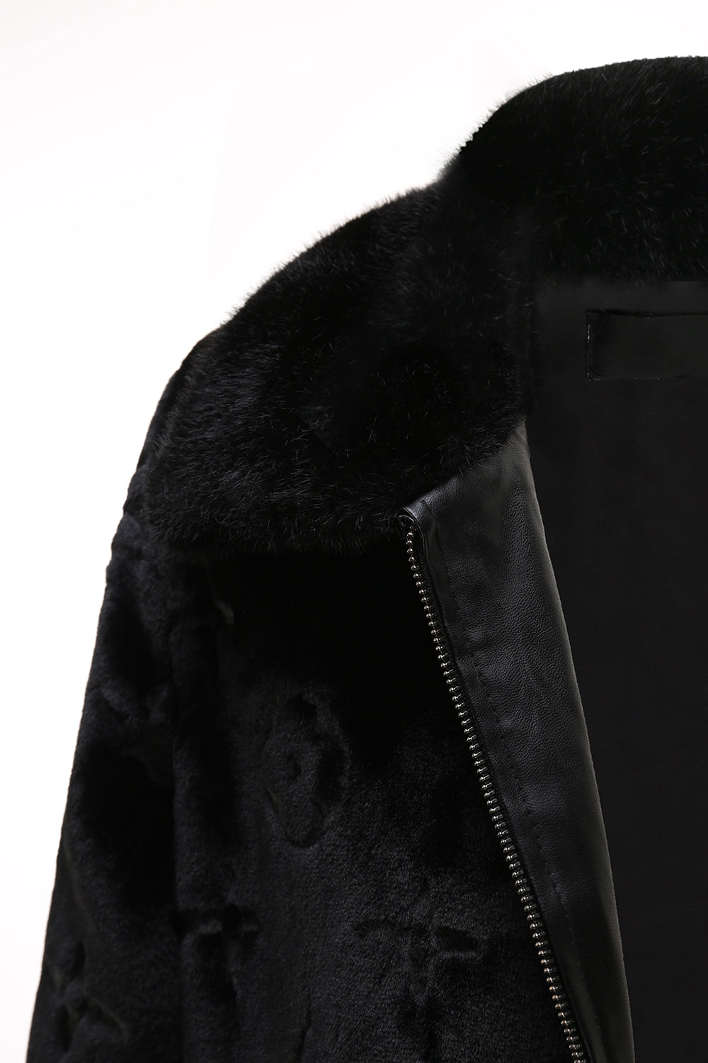 Abrigo negro de invierno con cremallera de piel sintética para hombre