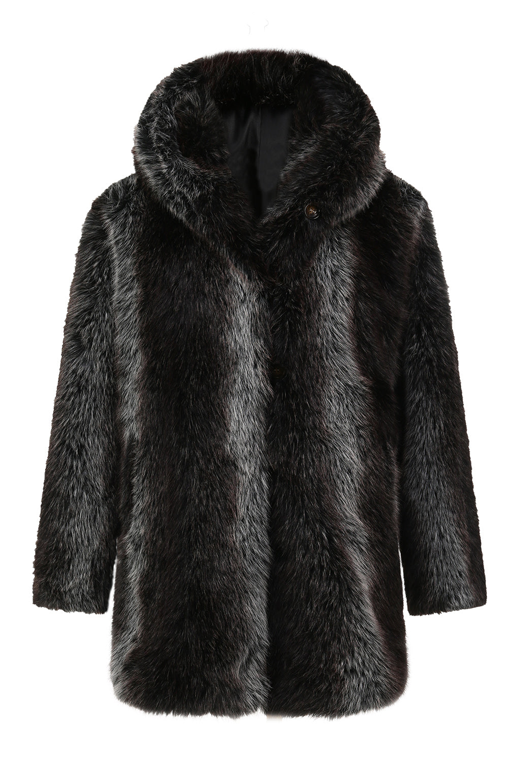 Abrigo de piel sintética con capucha y manga larga abullonada de invierno negro para hombre
