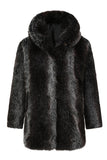 Abrigo de piel sintética con capucha y manga larga abullonada de invierno negro para hombre