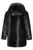 Abrigo de piel sintética con capucha y manga larga abullonada de invierno negro para hombre