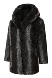 Abrigo de piel sintética con capucha y manga larga abullonada de invierno negro para hombre
