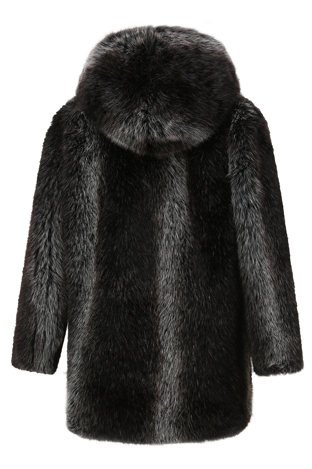 Abrigo de piel sintética con capucha y manga larga abullonada de invierno negro para hombre