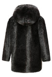 Abrigo de piel sintética con capucha y manga larga abullonada de invierno negro para hombre