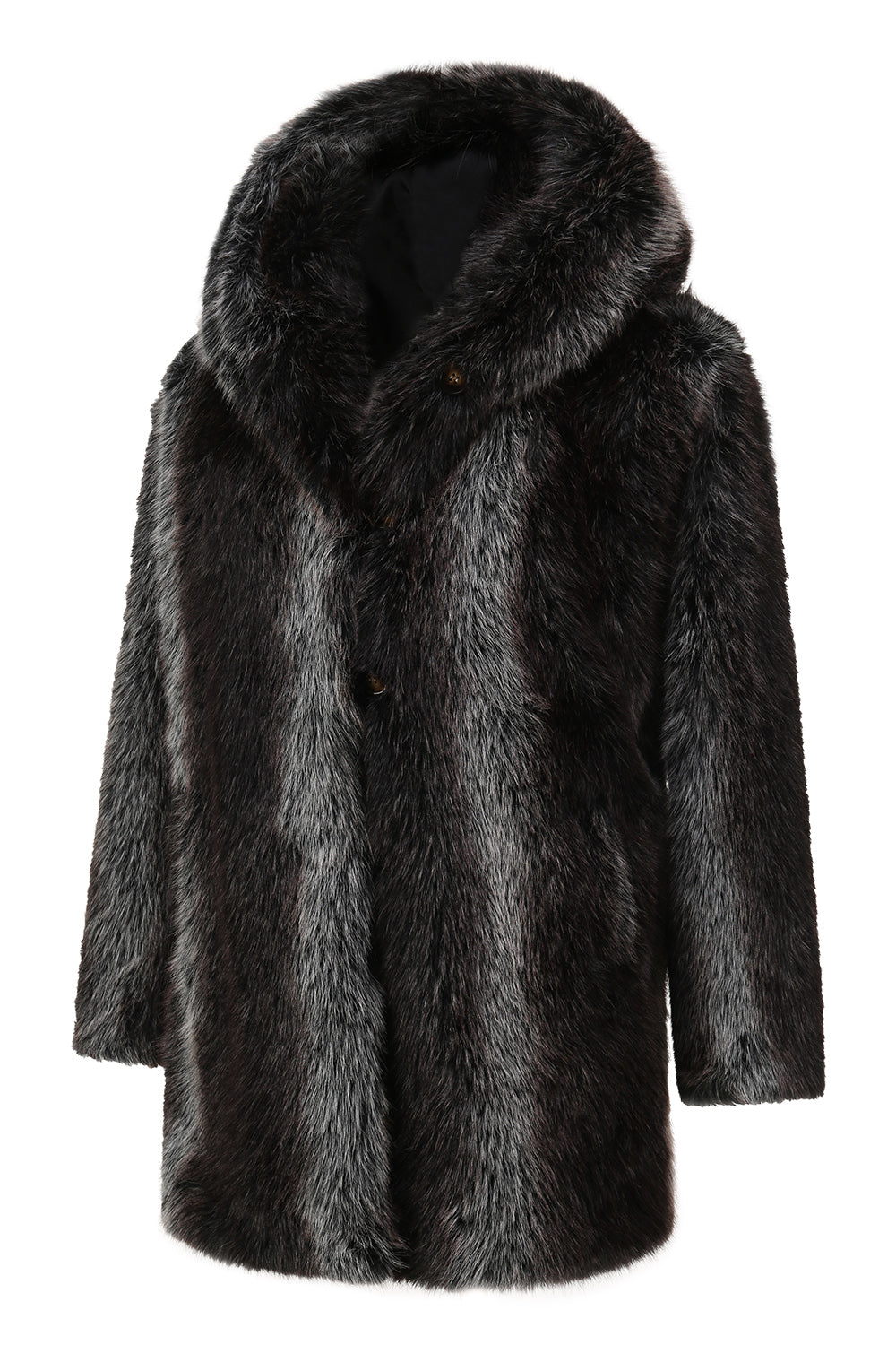 Abrigo de piel sintética con capucha y manga larga abullonada de invierno negro para hombre