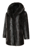 Abrigo de piel sintética con capucha y manga larga abullonada de invierno negro para hombre