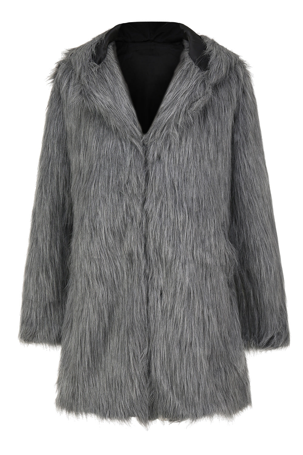 Abrigo de piel sintética gris para hombre largo de invierno solapa de color liso manga larga