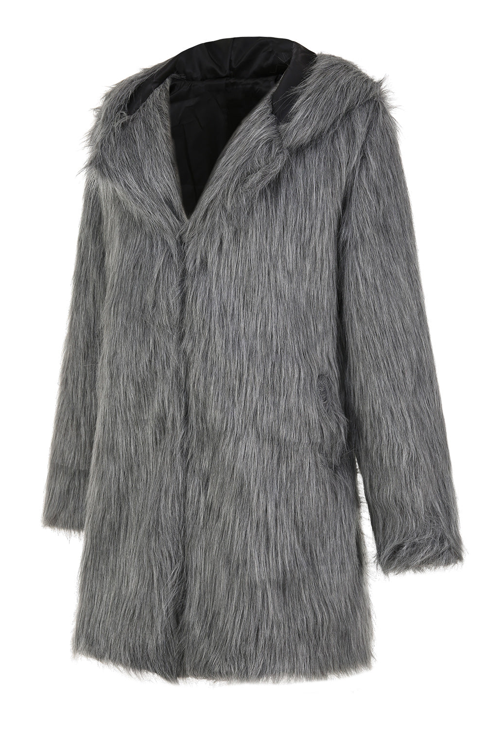 Abrigo de piel sintética gris para hombre largo de invierno solapa de color liso manga larga