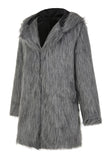 Abrigo de piel sintética gris para hombre largo de invierno solapa de color liso manga larga