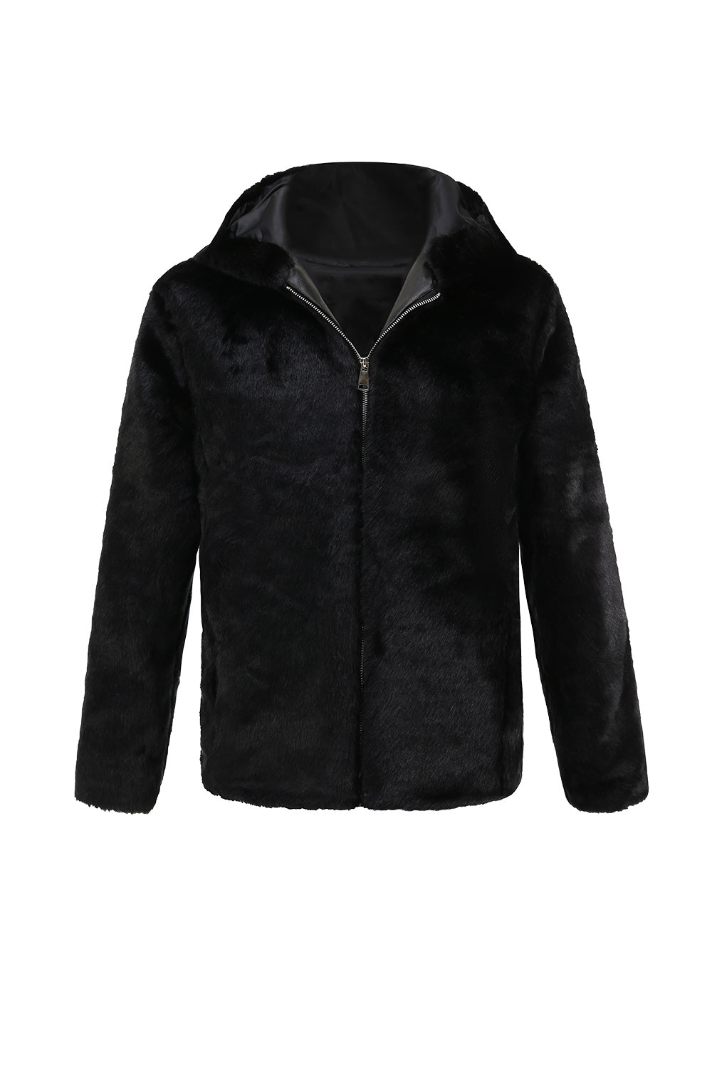 Abrigo de piel sintética para hombre con capucha Invierno Negro Engrosado Luxury