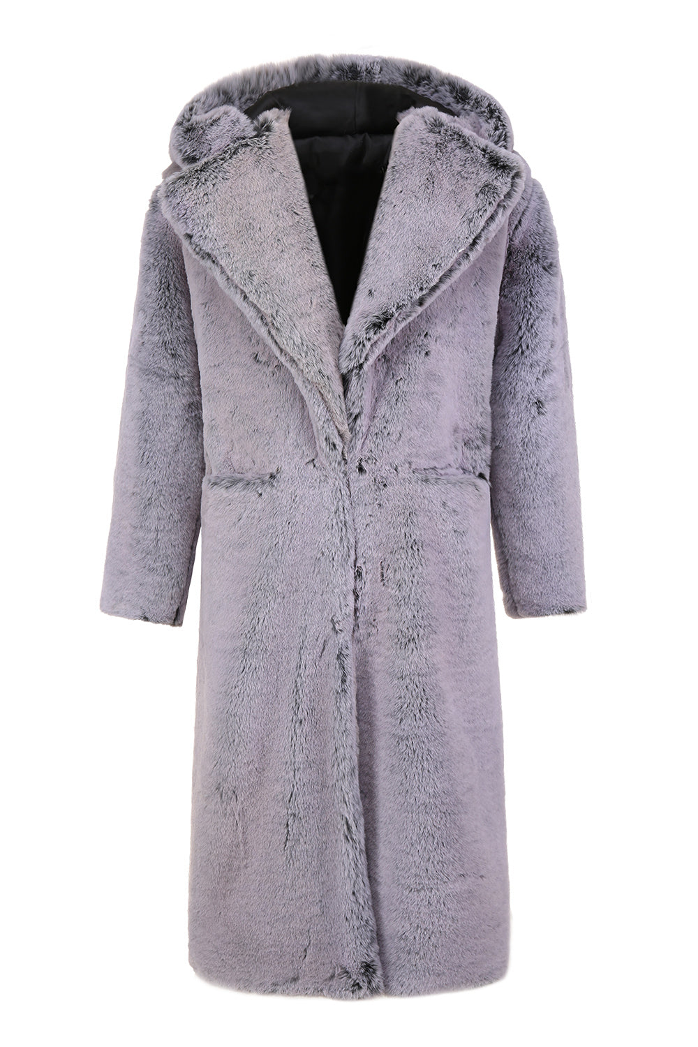 Abrigo largo de piel sintética con capucha de invierno gris para hombre