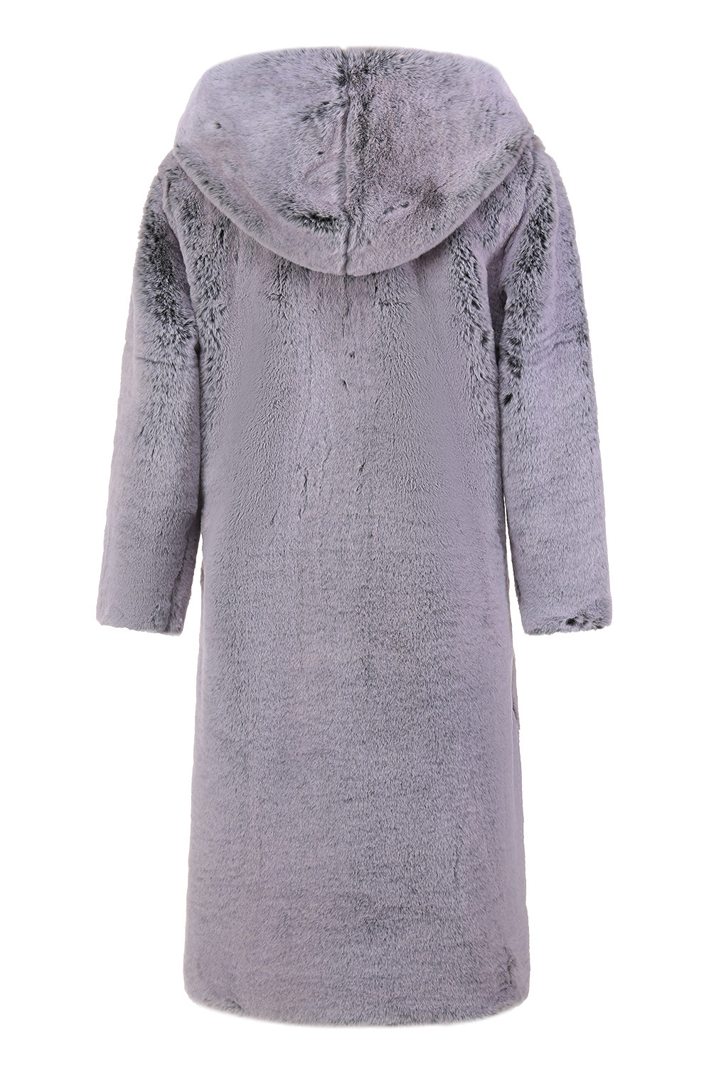 Abrigo largo de piel sintética con capucha de invierno gris para hombre