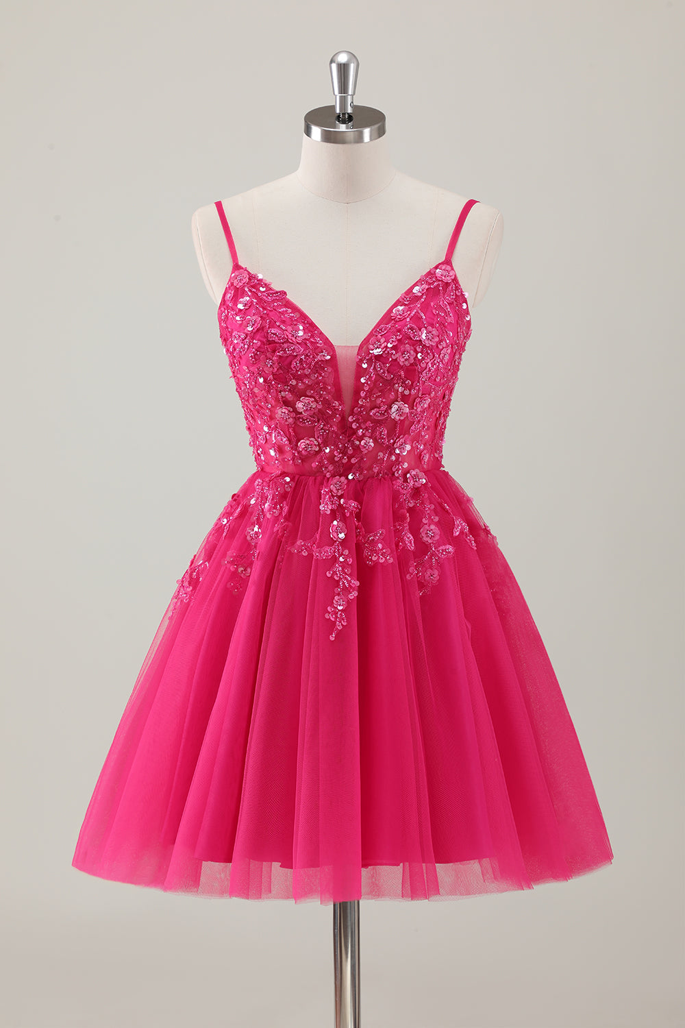 Vestido corto de regreso a casa con tirantes de espagueti azul real con apliques