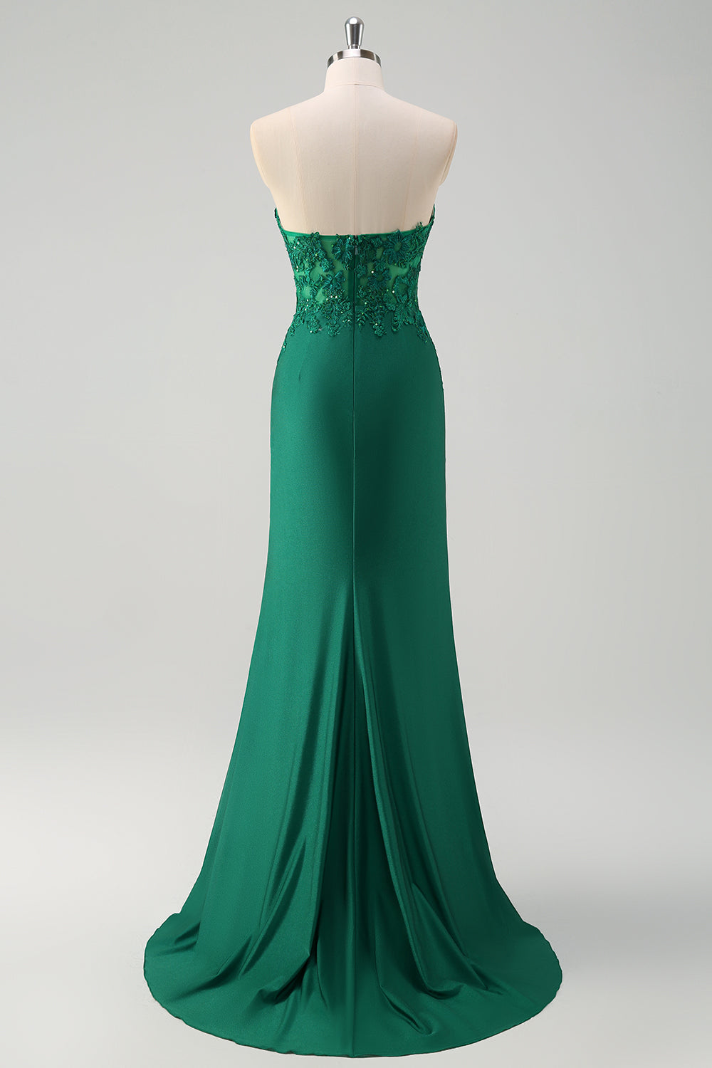 Vestido largo de fiesta con corsé sin tirantes de sirena verde brillante con abertura