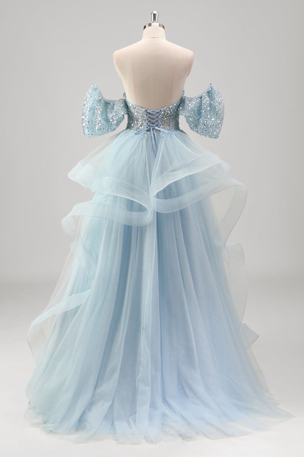 Strapless lentejuelas brillantes Tulle Una línea Vestido de fiesta plisado