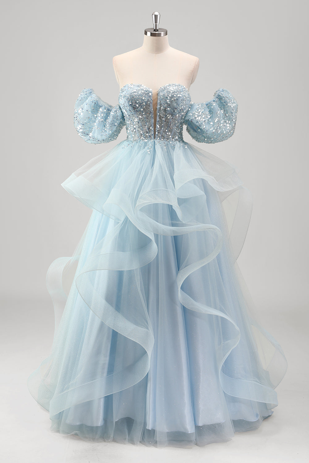 Strapless lentejuelas brillantes Tulle Una línea Vestido de fiesta plisado