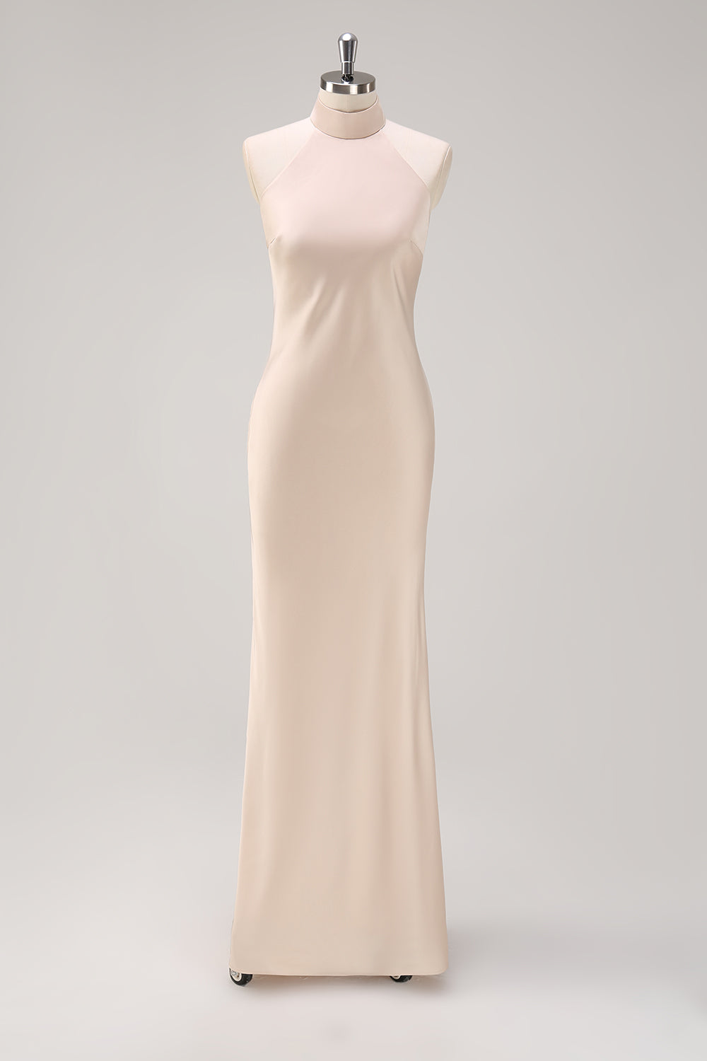 Vestido de dama de honor de sirena halter champán con abertura
