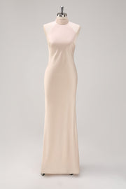 Vestido de dama de honor de sirena halter champán con abertura
