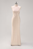 Vestido de dama de honor de sirena halter champán con abertura