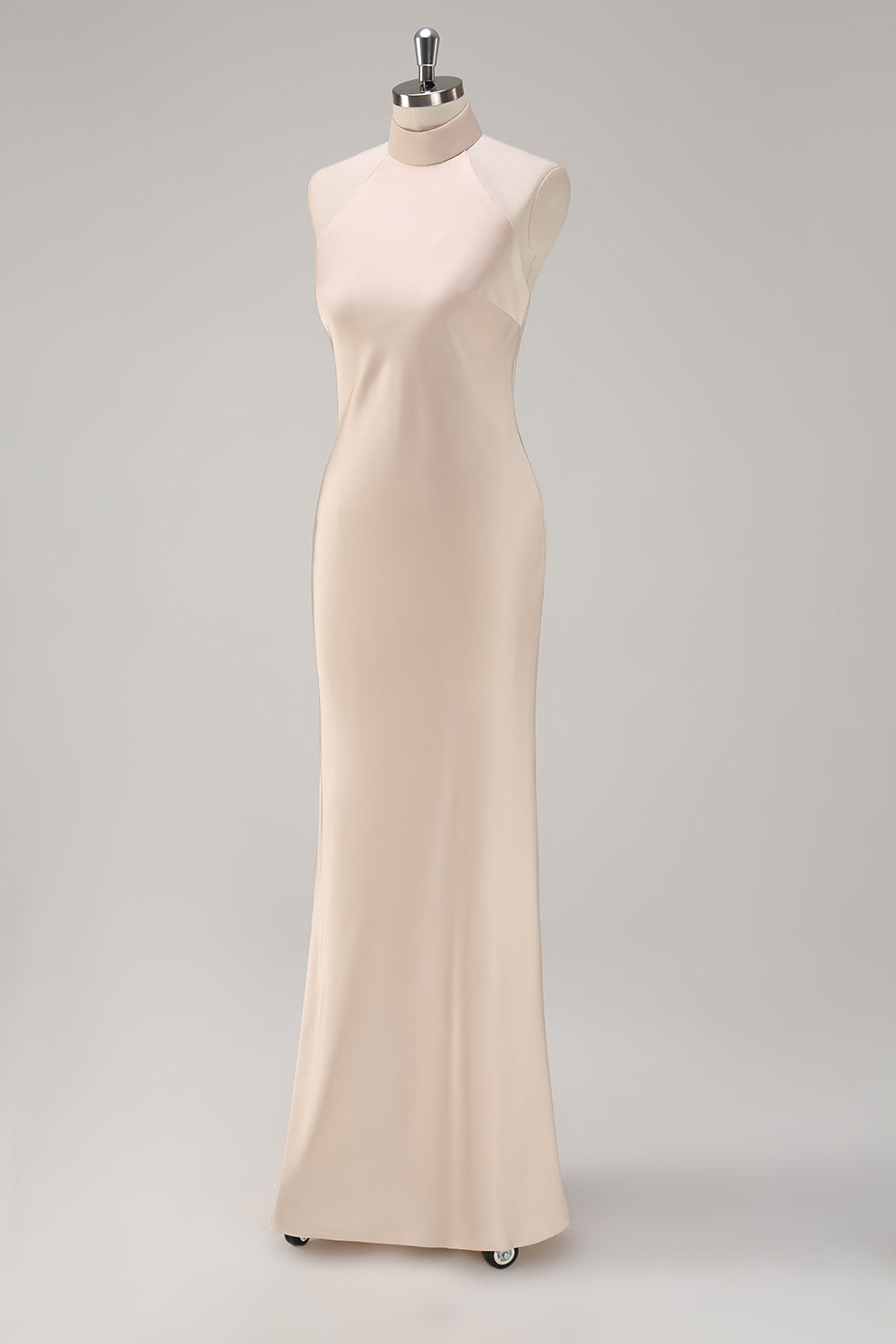 Vestido de dama de honor de sirena halter champán con abertura