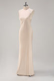 Vestido de dama de honor de sirena halter champán con abertura
