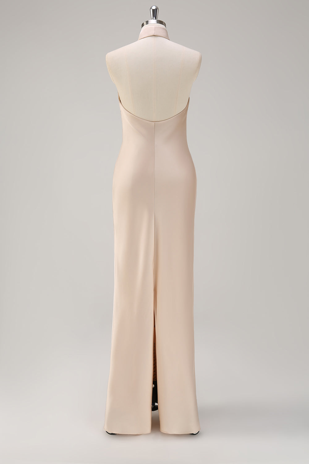 Vestido de dama de honor de sirena halter champán con abertura